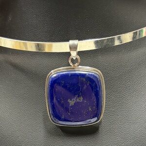 925 Sterling Silver Square Lapis Lazuli Pendant
